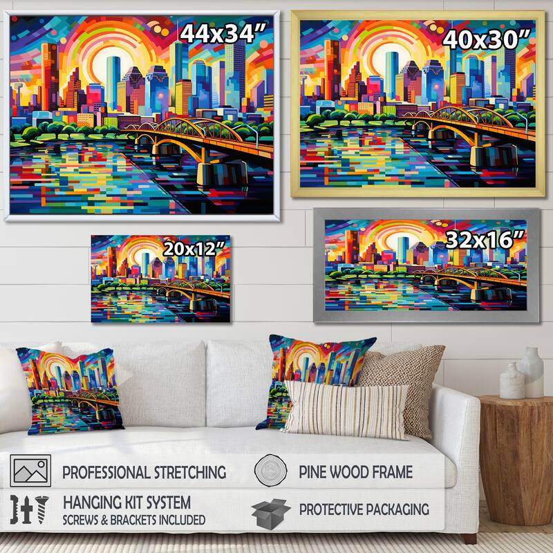 Designart "City Houston Popart" Houston Wall Art Prints Bed Bath